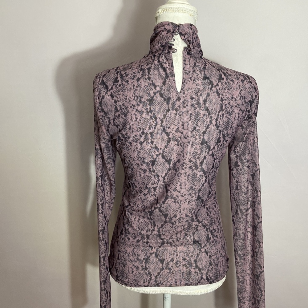 Cinq A Sept Purple Python Turtleneck Top Button K… - image 6